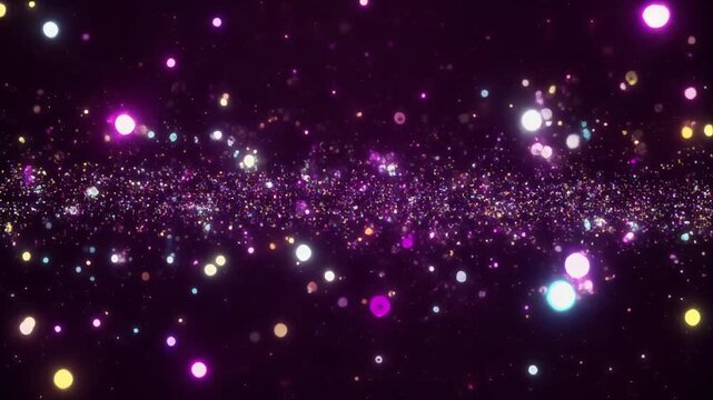 Floating glowing particles in dark cosmic space animation