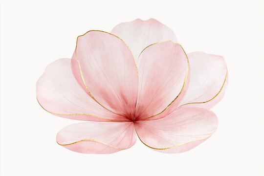 Soft Pink Watercolor Flower Illustration with Gold Foil Line Accent