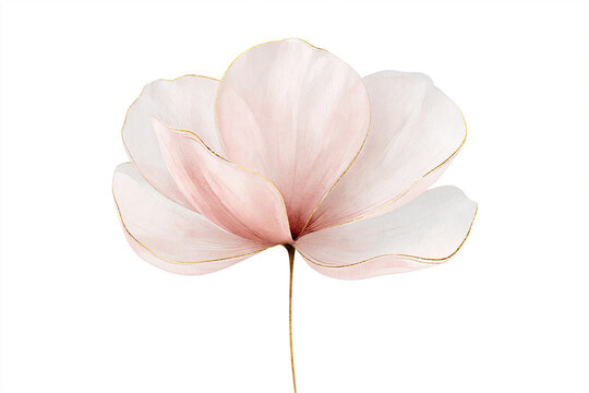 Soft Pink Watercolor Flower Illustration with Gold Foil Line Accent
