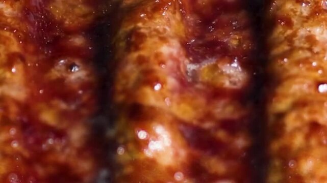 Juicy Kofta Kebabs Cooking on a Hot Grill