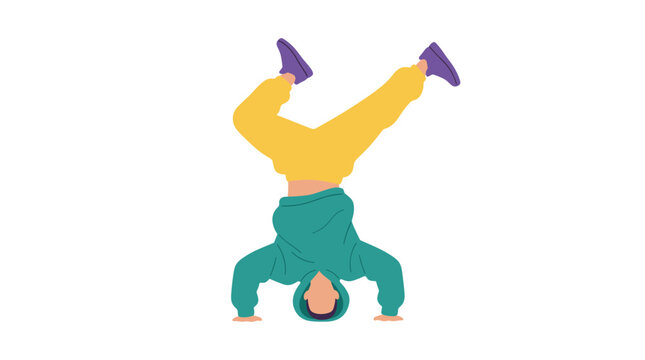 Breakdancer performing headstand freeze move