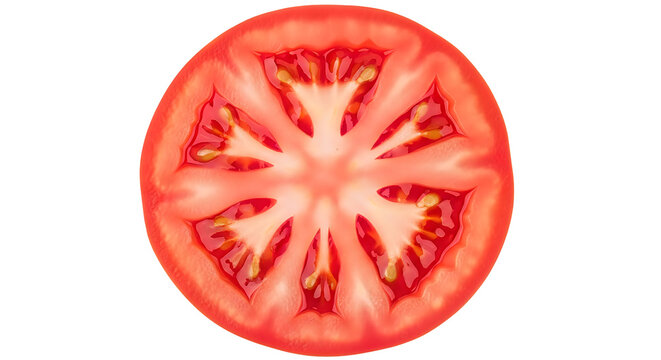 Fresh red tomato slice showing seeds and pulp texture