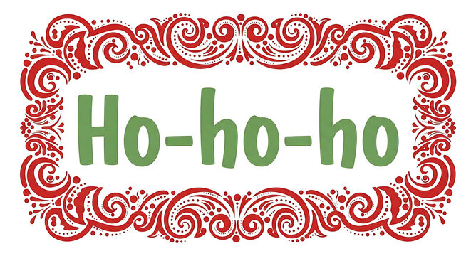 Festive Christmas Hohoho typography illustration featuring a red ornamental border and Santa laugh message for holiday greeting cards