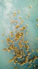 Fototapeta premium Abstract botanical mobile wallpaper with golden seed heads on teal