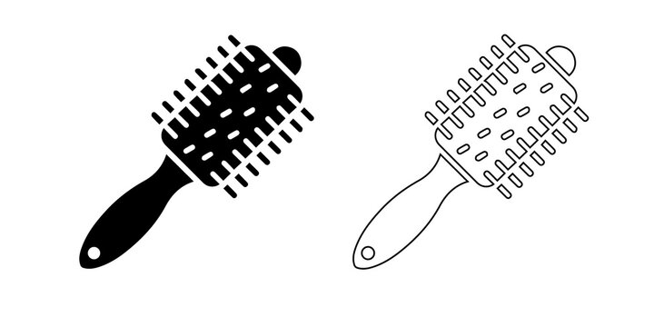 Oval hair brush beauty salon vector icon set for grooming 