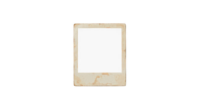 Vintage instant photo frame with aged paper texture, retro polaroid style border, antique blank photograph mockup for scrapbooking isolated on Transparent Background