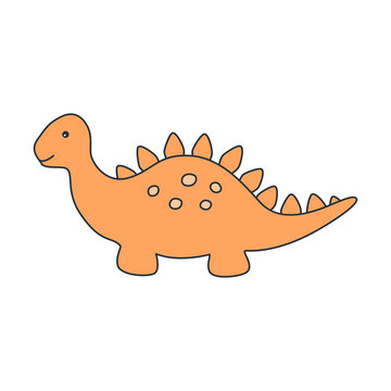 Dinosaur with Spikes isolated on Transparent background. Cute Orange Dinosaur Clipart for Kids Crafts, Stickers. Graphic Element for Children Design. Dino Vector illustration in PNG format