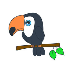 Fototapeta premium Toucan Bird sits on Tree Branch. Bright Exotic Bird isolated on Transparent Background. Hand drawn illustration.