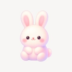 Fototapeta premium Cute pastel pink cartoon bunny with big ears and rosy cheeks.