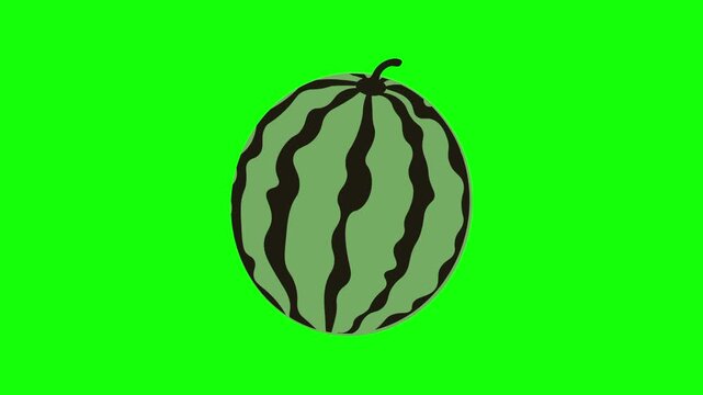 watermelon fruit icon sign, isolated red slice fruits on green screen. Animated fresh healthy raw food cartoon. Advertisement, illustration idea, organic and natural diet symbol. Element for video.