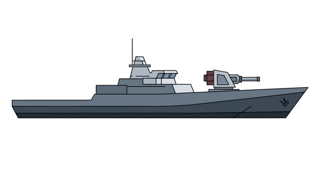 Modern Warship Vector Illustration Sleek Naval Vessel Design.