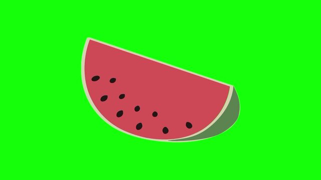 watermelon fruit icon sign, isolated red slice fruits on green screen. Animated fresh healthy raw food cartoon. Advertisement, illustration idea, organic and natural diet symbol. Element for video.