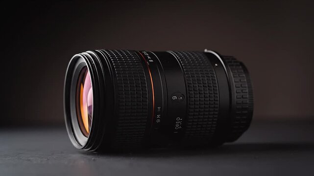 Professional DSLR Camera Lens Close Up with Glass Reflections