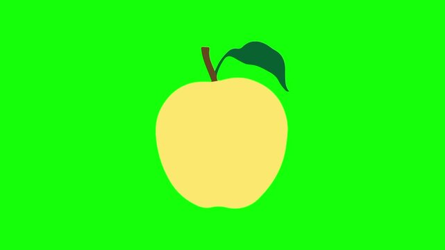 apple, whole fruit icon sign, isolated whole fruits on green screen. Animated fresh healthy raw food cartoon. Advertisement, illustration idea, organic and natural diet symbol.