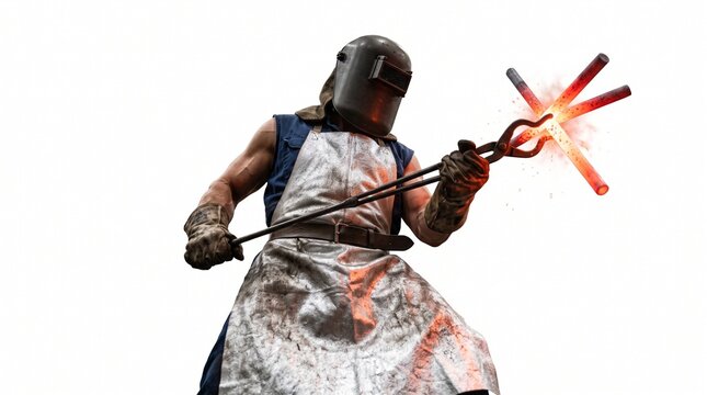 Female warrior in futuristic armor holding glowing red energy sword against white background