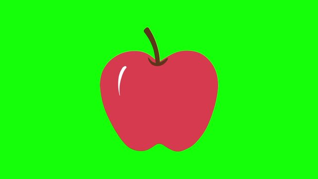 apple, whole fruit icon sign, isolated whole fruits on green screen. Animated fresh healthy raw food cartoon. Advertisement, illustration idea, organic and natural diet symbol.