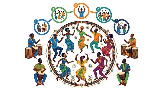 Vibrant cultural celebration with traditional dancing and drums