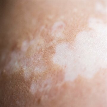 Close-up macro view of skin vitiligo transitions on human epidermis