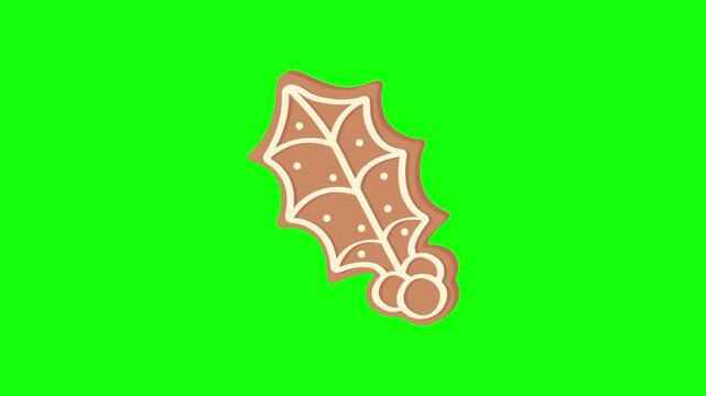 gingerbread  ornament Christmas. Xmas ornamental decorated cookie snow icon sign, isolated on green screen. Vector cartoon animation. Holiday, illustration idea, party and celebration symbol.