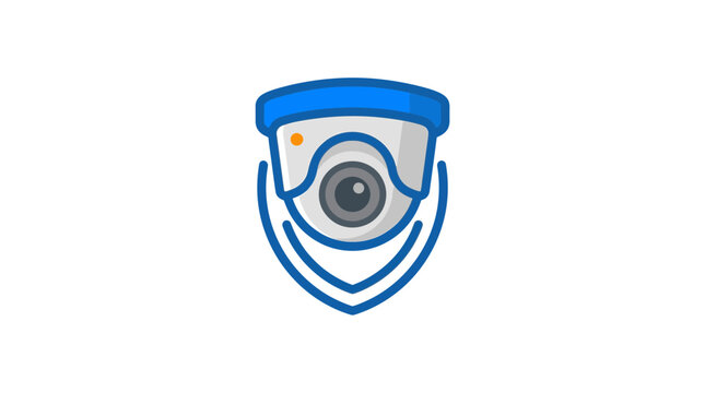 Blue Shield Icon with Security Camera Symbol.