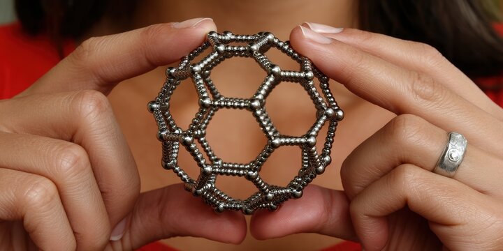 Holding a quantum bit qubit model physics in focus close-up perspective science exploration