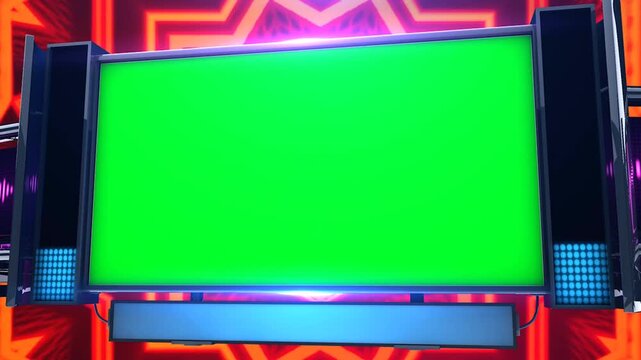 Vibrant EDM Concert Stage Billboard Mockup with Green Screen Replacement and Glowing Neon Star Tunnel Background