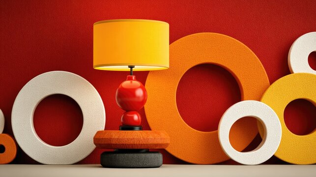 Vibrant lamp with circles on red wall