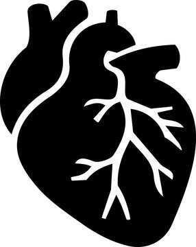 Black and white human heart icon for International Day for Interventional Cardiology symbolizing medical health and surgical care