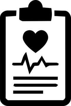 International Day for Interventional Cardiology clipboard icon with heart and pulse line symbol in simple black vector design