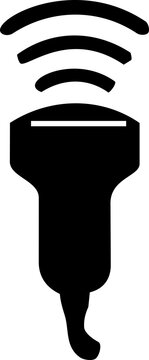 Ultrasound transducer icon for International Day for Interventional Cardiology featuring minimalist black medical design on white background