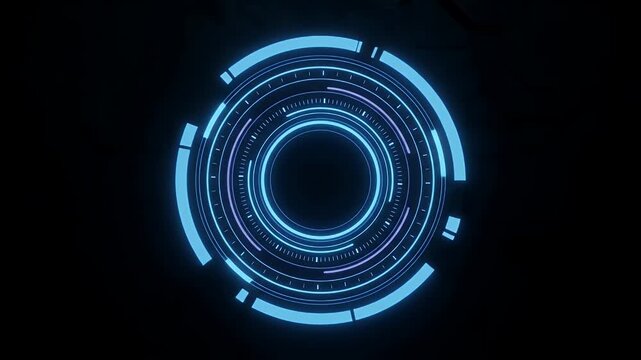 Futuristic glowing circular data interface on dark background.