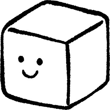 Cute smiling sugar cube character line art
