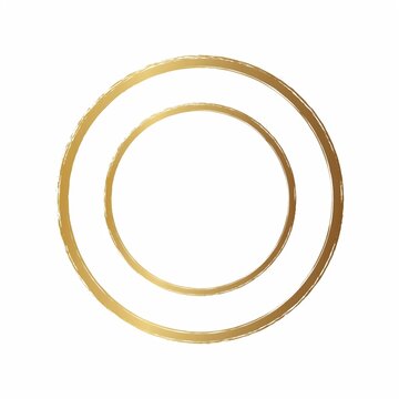 Elegant golden double circle frame with textured brush stroke effect gold leaf graphic resource metallic decorative isolated