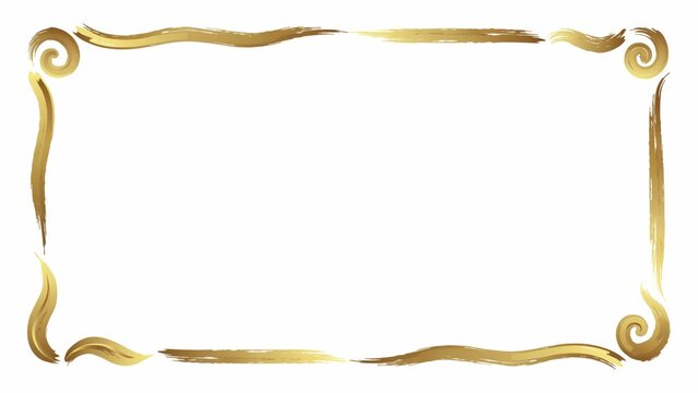 Ornate rectangular gold frame with swirled corners and brush texture gold leaf graphic resource rectangle metallic decorative