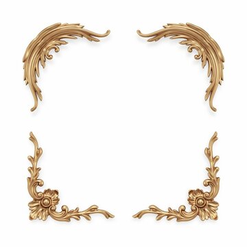 Ornate gold decorative corner set with traditional floral and baroque leaf motifs flourish decorative luxurious calligraphic
