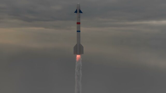 Missile rocket flying through the sky.