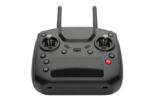 Drone remote controller with antennas and screen isolated on transparent background
