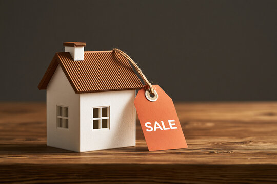 住宅販売を表す「SALE」タグ付きの住宅模型