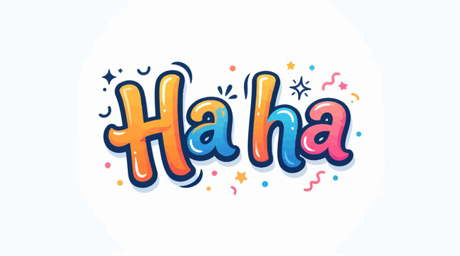 A vibrant, cartoonish Haha sign with confetti and stars, conveying joy and laughter.