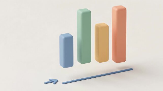 Minimalist 3D blue arrow moving forward on cream background in this motion graphics video loop