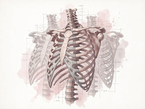 Anatomical human rib cage blueprint illustration