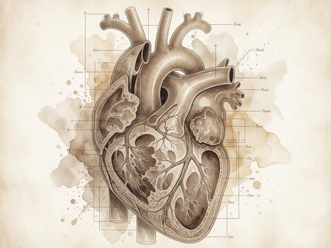 Vintage anatomical study of a human heart