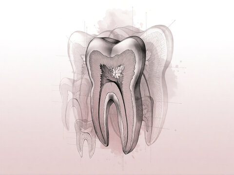 Anatomical tooth cross section blueprint study