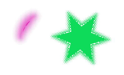 Pink purple comet and green star with halftone pattern on a transparent background. © Anas