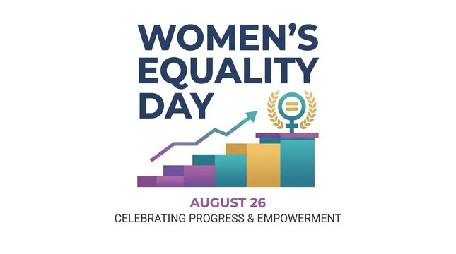 Women's equality day graphic celebrating august 26 progress and empowerment with bar chart design equality empowerment