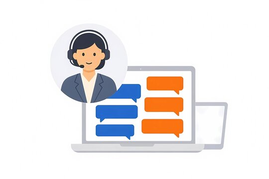 Online customer support agent with chat screen vector illustration