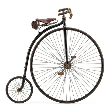 Vintage penny farthing bicycle isolated on white background  
