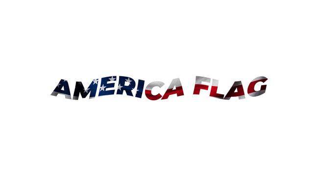 Wavy text america flag with american flag texture isolated on transparent background