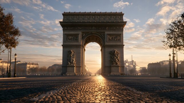 Arc de Triomphe Masterpiece at Sunrise with Radiating Boulevard and Dynamic Cloudscape