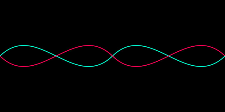 Two intertwined sine waves in red and cyan colors
